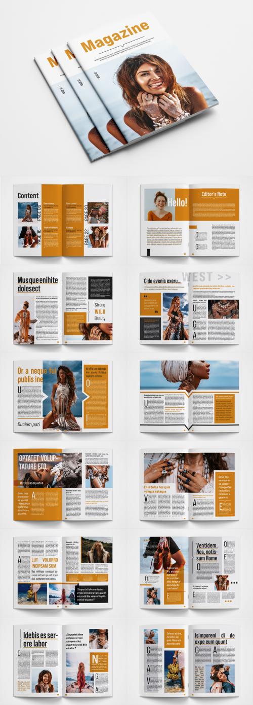 Magazine Layout with Orange Accents - 354961178