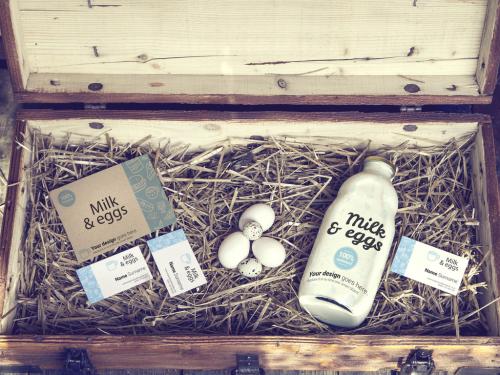 Bottle of Milk and Business Cards in Wooden Box Mockup - 355031138