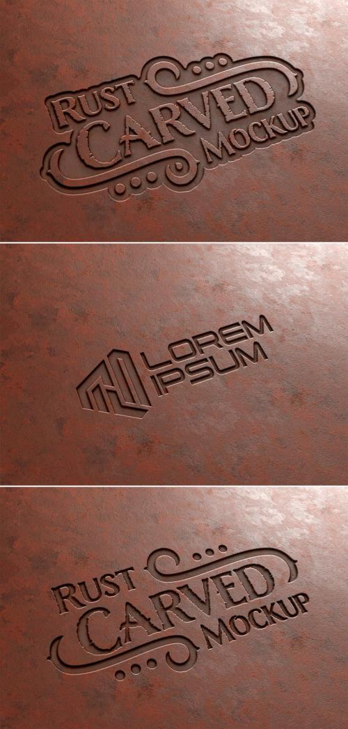 Carved Text Effect in Rusted Metal Mockup - 355043324