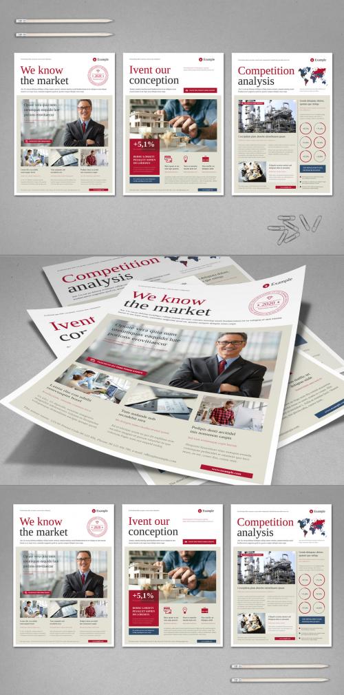 Beige and White Business Brochure Layout with Red and Navy Accents - 355204063