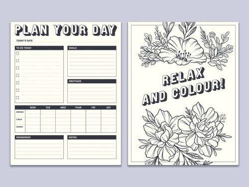 Planner Layout with Coloring Book Page - 355223130