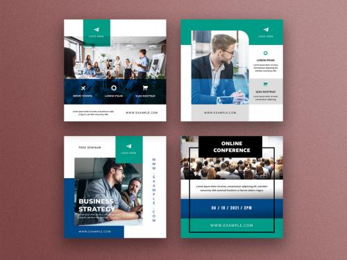 Corporate Social Media Post Layout Set with Blue and Teal Accents - 355257224