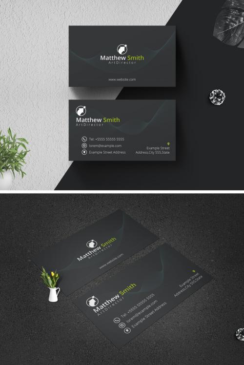 Minimalist Black and Green Business Card Layout - 356214292