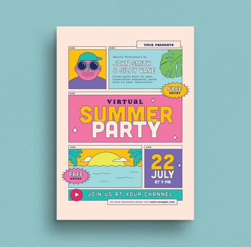 Virtual Summer Party Flyer Layout - 356241480