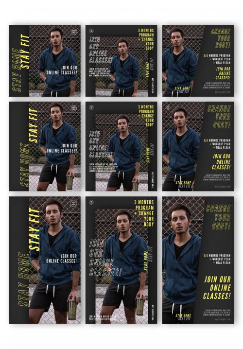 Workout at Home Social Media Layout Set - 356477594