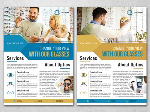 Optometry Flyer Layout with Blue and Yellow Accents - 356770169