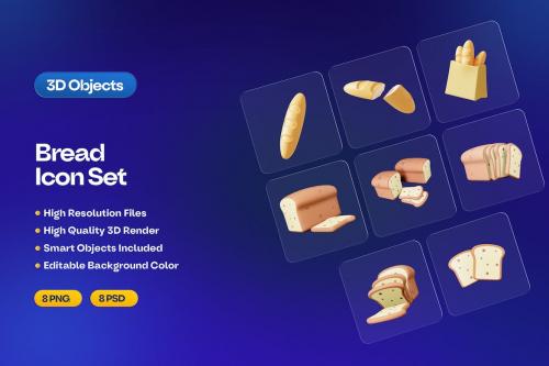 Bread Loaf 3d Icon Set