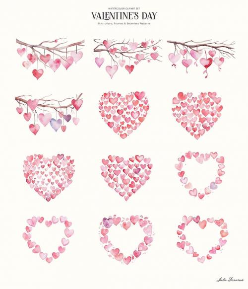 Valentine's Day Watercolor Illustrations Hearts