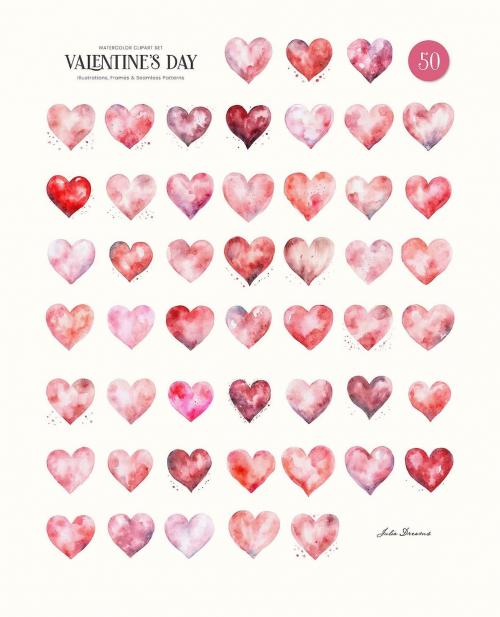 Valentine's Day Watercolor Illustrations Hearts