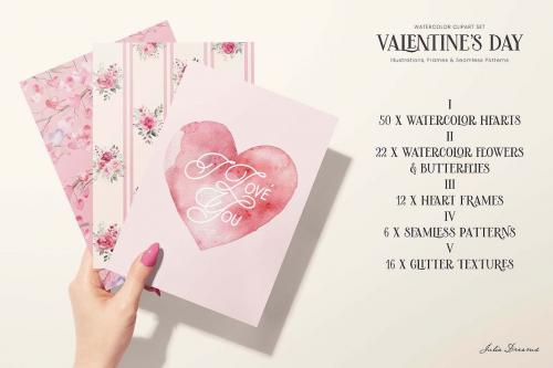 Valentine's Day Watercolor Illustrations Hearts