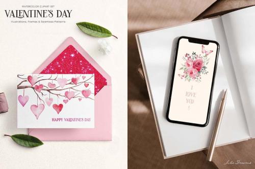 Valentine's Day Watercolor Illustrations Hearts