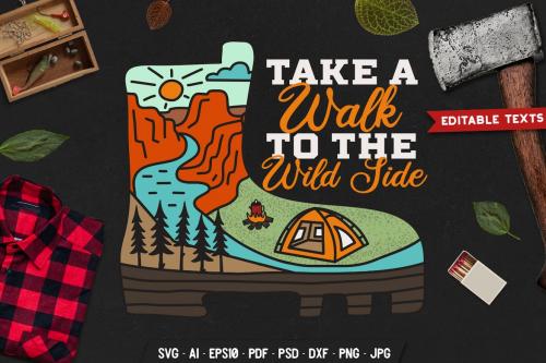 Wild Side Badge, Vector Camping Retro Graphic