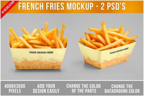 Box with French Fries Mockup