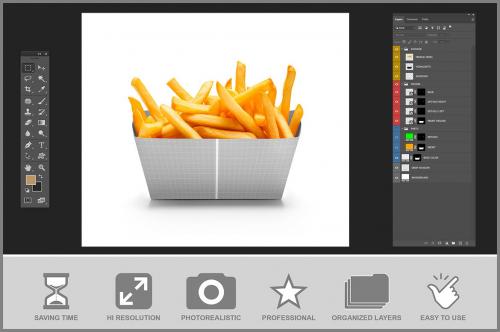 Box with French Fries Mockup