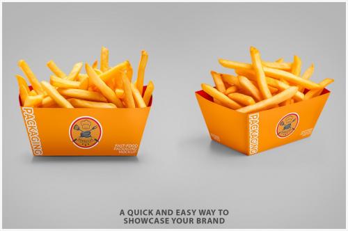 Box with French Fries Mockup