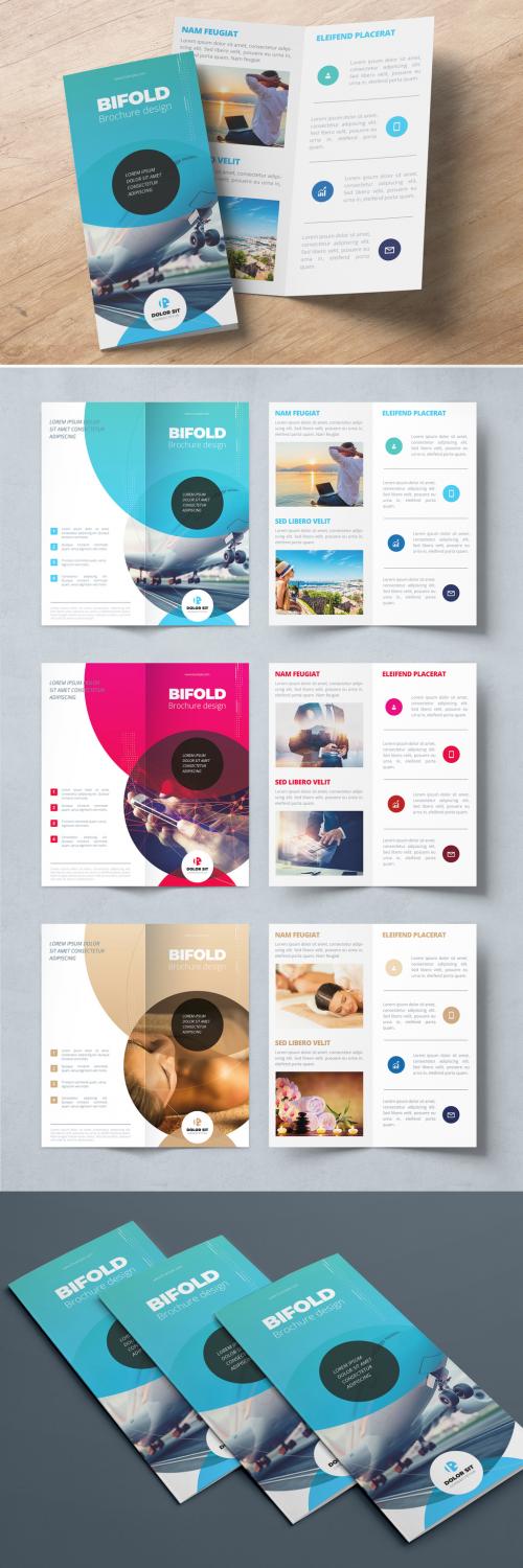 Blue Bifold Brochure Layout with Abstract Circles - 357915893