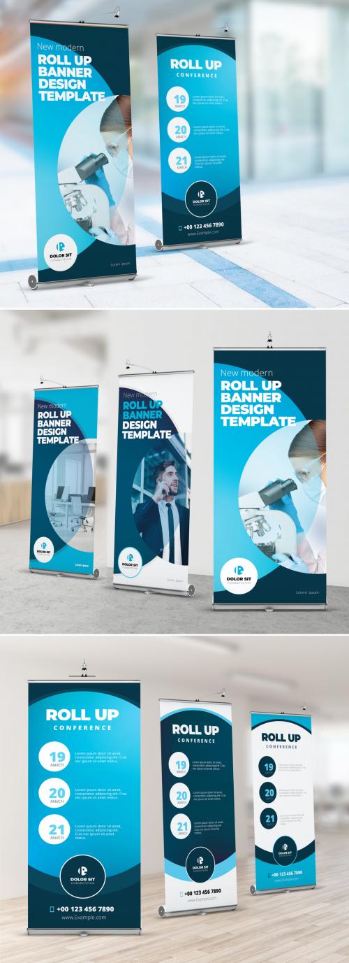 Blue Roll Up Layout with Gradient Circles  - 357915901
