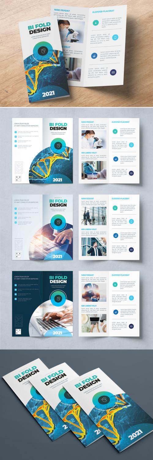 Teal and Blue Gradient Bifold Brochure Layout with Circles - 357916044