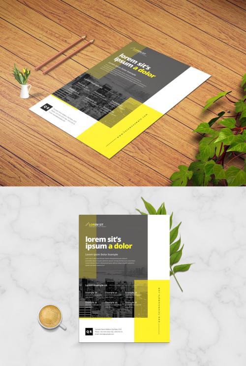 Conference Business Flyer Layout with Black Yellow Accent - 358116906