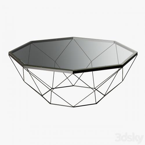 Geometric Antique Brass Coffee Table with Glass Top