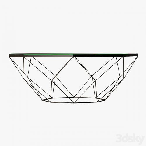 Geometric Antique Brass Coffee Table with Glass Top