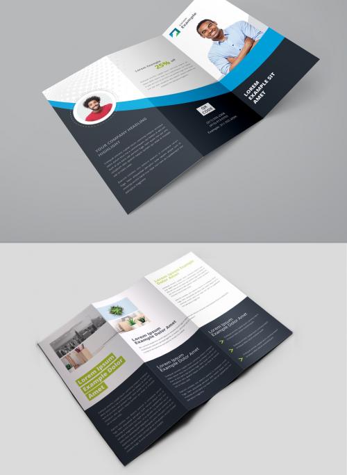 Blue and Dark Gray Trifold Brochure Layout - 358342161