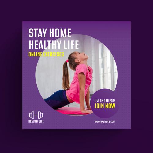 Fitness Home Social Media Post Layout with Yellow Accents - 358605379