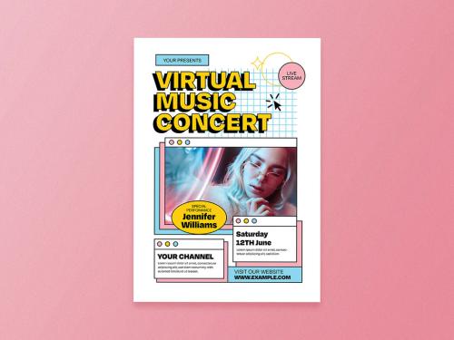Virtual 90's Music Concert Flyer Layout - 359478359