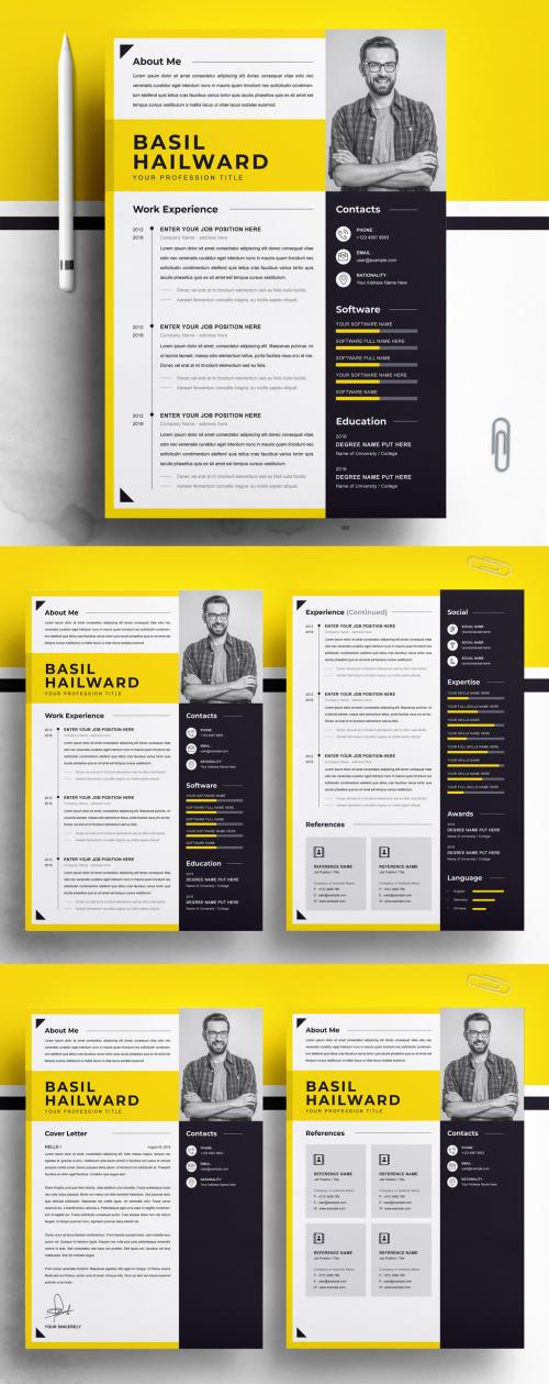 Yellow and Black Resume Layout with Photo Placeholder - 359523120