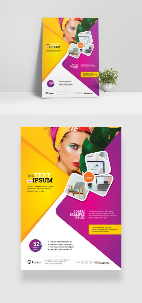 Travel and Tour Flyer Layout with Yellow and Magenta Accents - 359942103