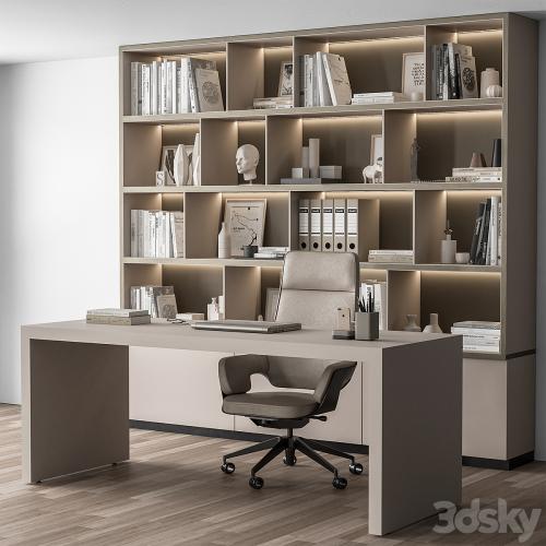 Boss Desk and Library Beige - Office Furniture 319