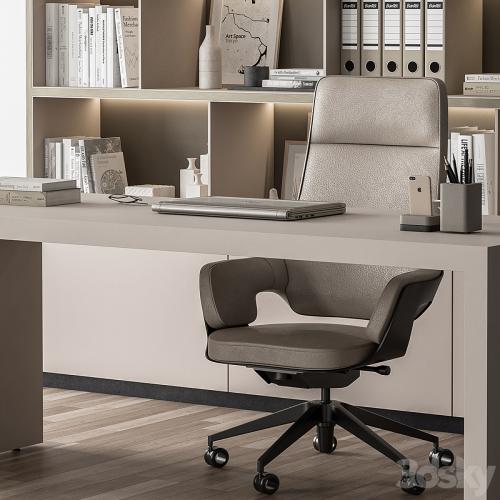 Boss Desk and Library Beige - Office Furniture 319