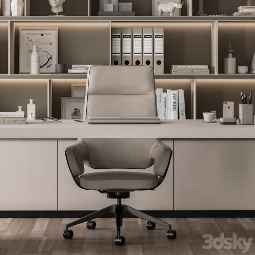 Boss Desk and Library Beige - Office Furniture 319