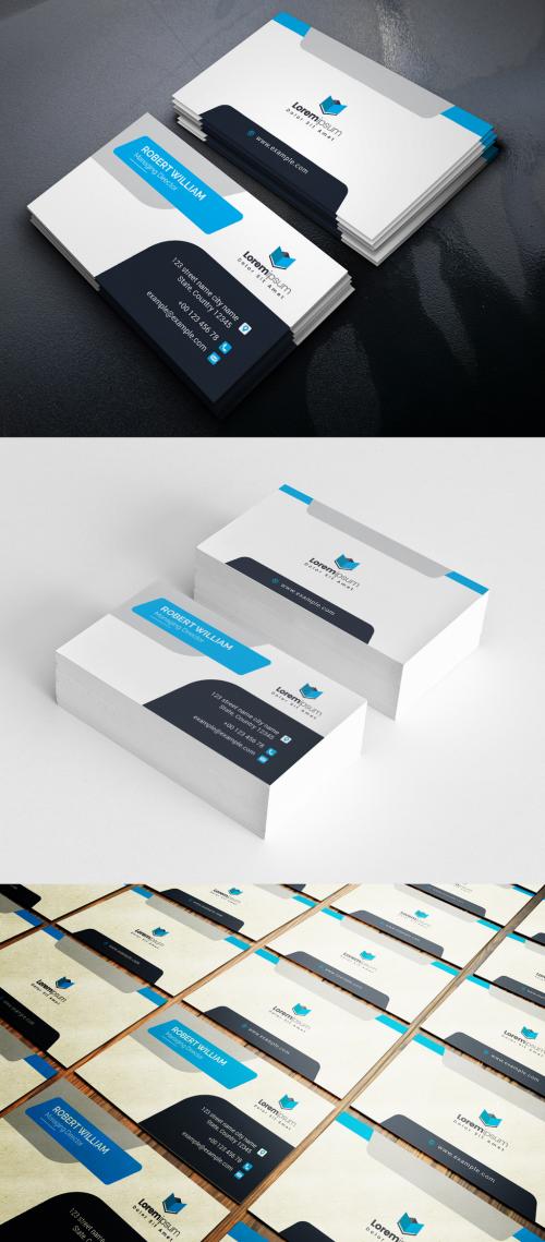 Corporate Business Card Layout with Blue Accents - 360313890