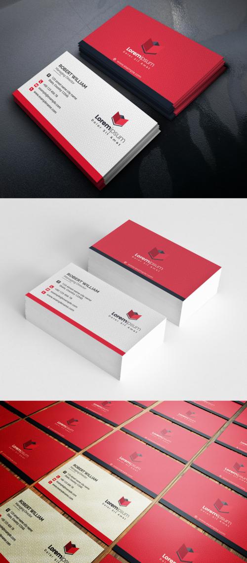 Clean Corporate Business Card Layout with Red Patterned Accents - 360313912