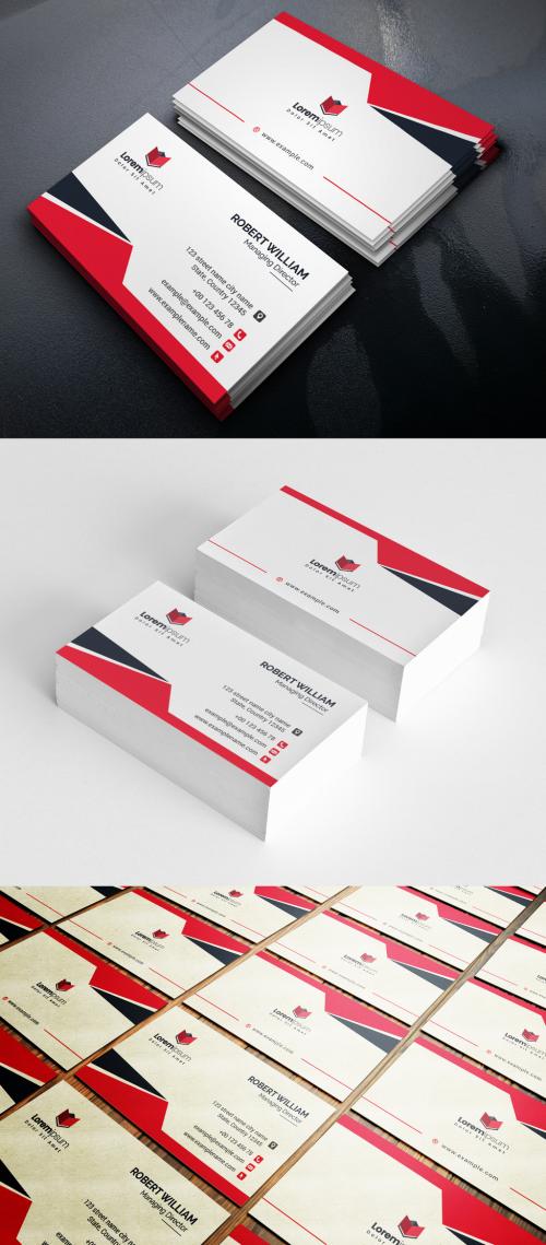 Corporate Business Card Layout with Red Accents - 360314194