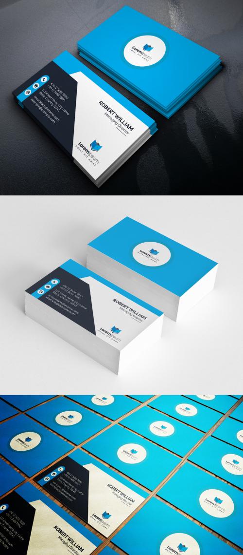Corporate Business Card Layout with Blue Accents - 360314231