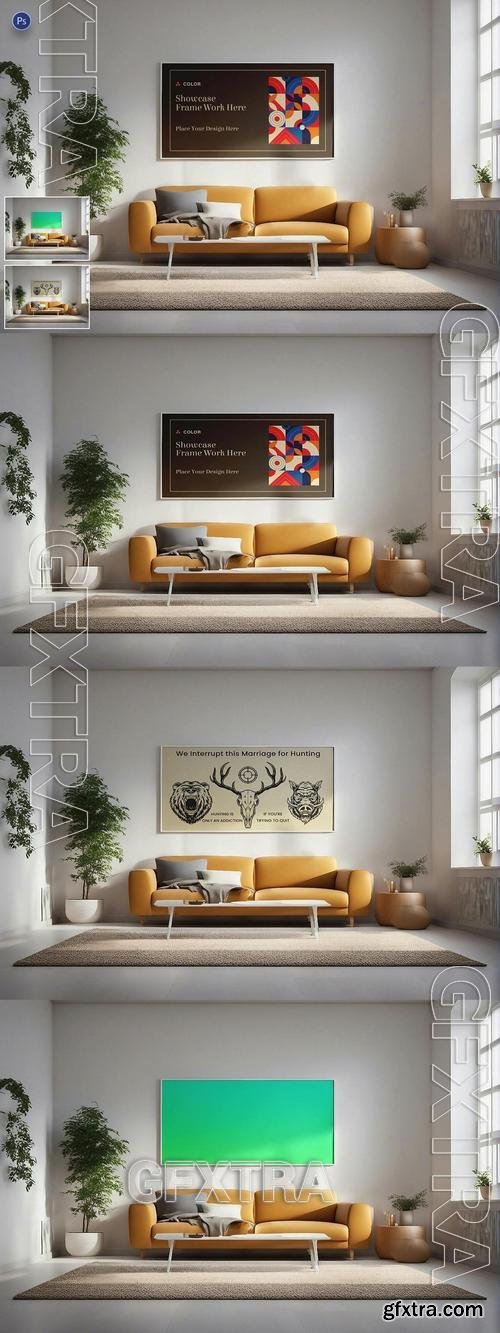 Photo Frame Mockup on Living Room Wall ERQR5V6