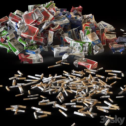 Packs of cigarettes and cigarette butts