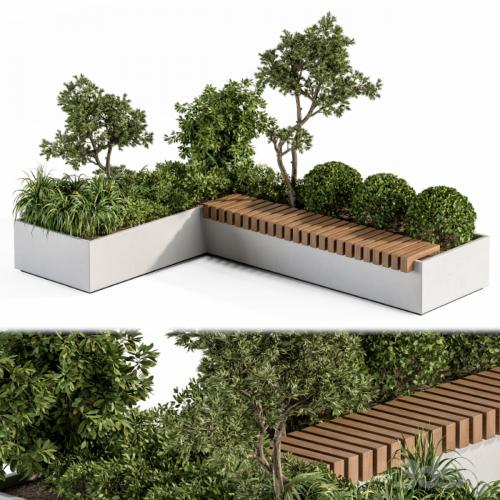 Urban Furniture / Architecture Bench with Plants- Set 17