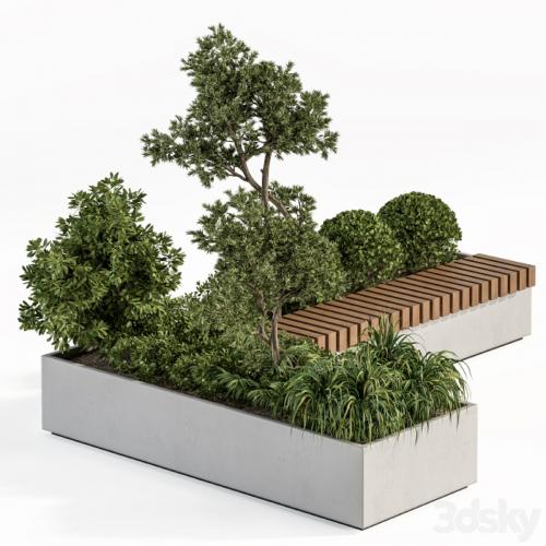 Urban Furniture / Architecture Bench with Plants- Set 17