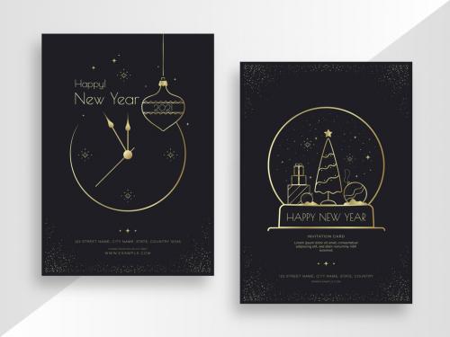 Happy New Year Poster Set with Gold Elements - 362624689