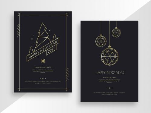 New Year Invitation Card Set with Gold Elements - 362624693