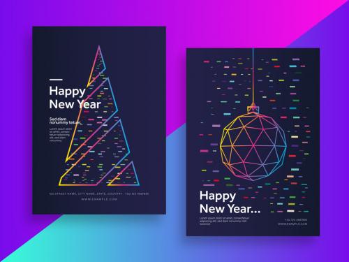 New Year Modern Poster Set with Geometric Elements - 362624697