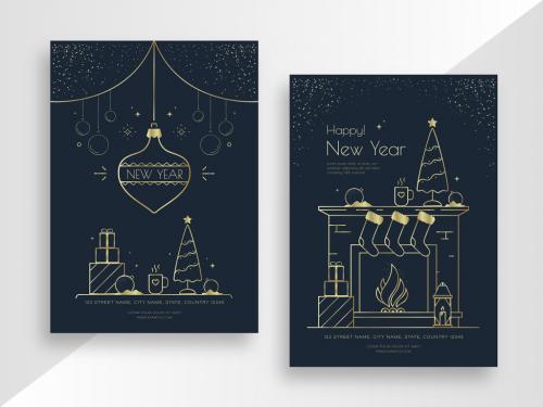 New Year Poster Layout Set with Gold Elements - 362624702