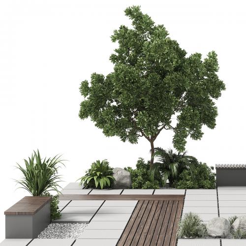 Urban Environment - Urban Furniture - Green Benches With plants 30 corona