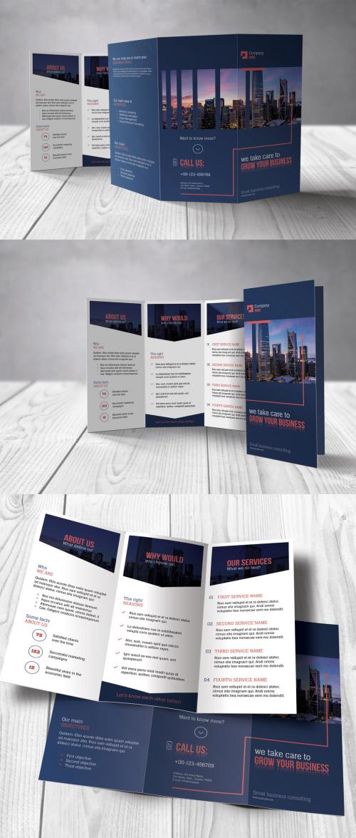 Business Trifold Brochure with Blue and Red Accents - 363641451