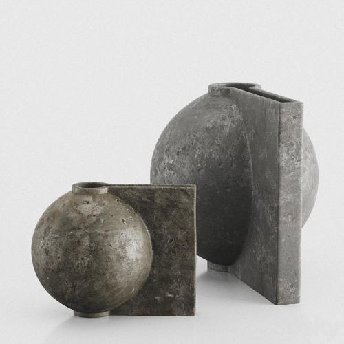 Offset Big and Mini Dark Gray Vases by 101 Copenhagen