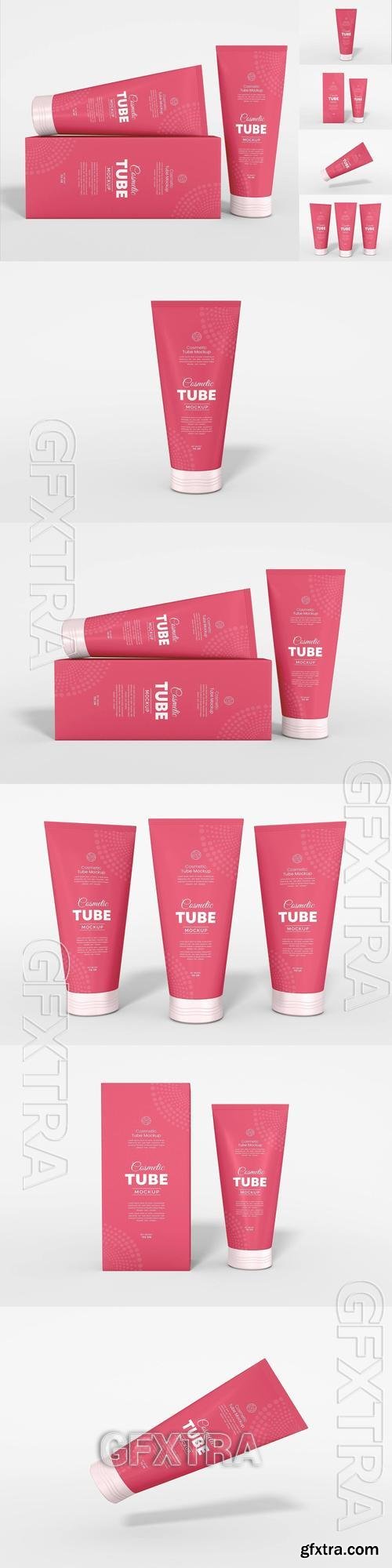 Glossy Plastic Cosmetic Tube Packaging Mockup Set RSAM6XP