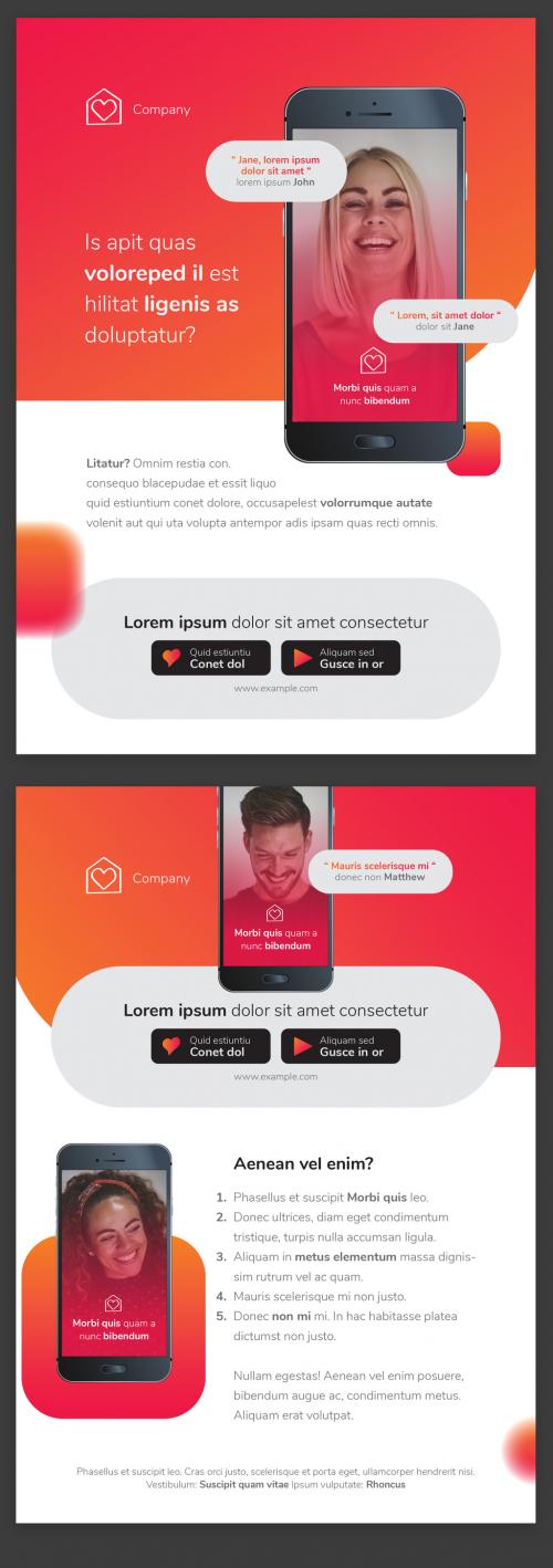 App Design Flyer Layout with Smartphone Screen in Colorful Pink and Orange Gradient Accents - 363689820